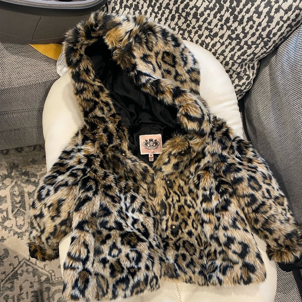 Juicy Couture Leopard Teddy Fur Coat, size Medium
